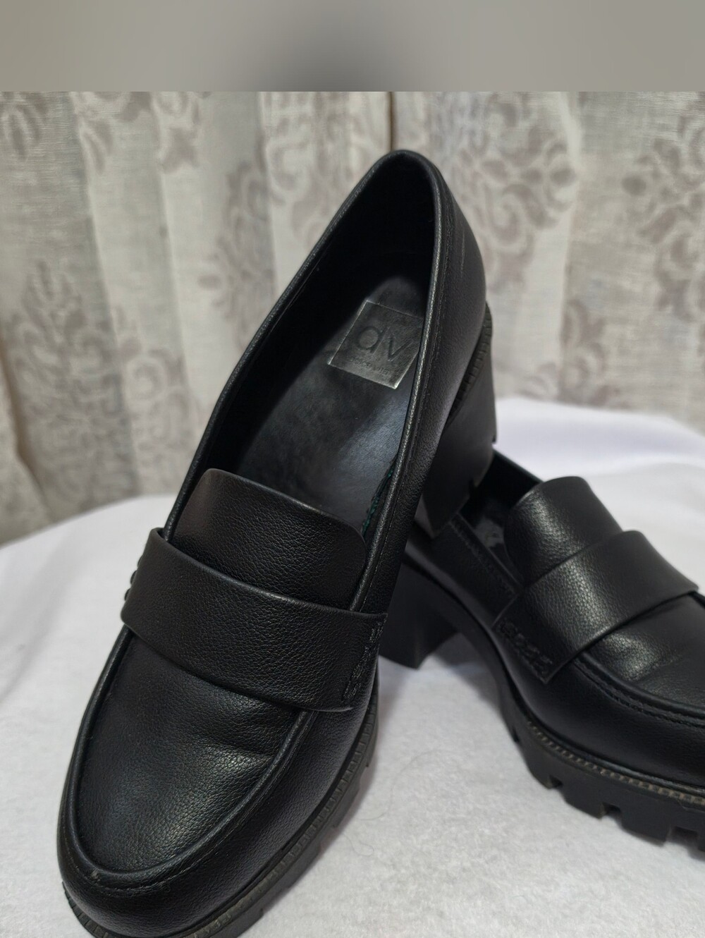 Dolce Vita Black Leather Lug Sole Loafers